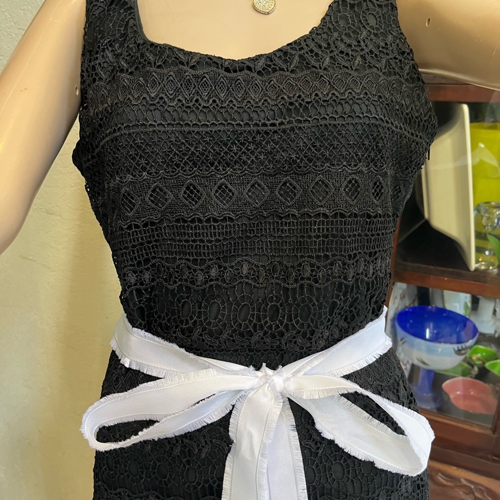 Lucy in the Sky Black Lace Dress with White Bow